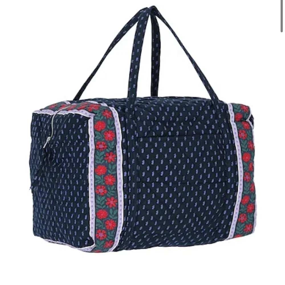GANNI Quilted Floral Weekender Duffel Bag Sky Captain Navy Travel Organic Cotton